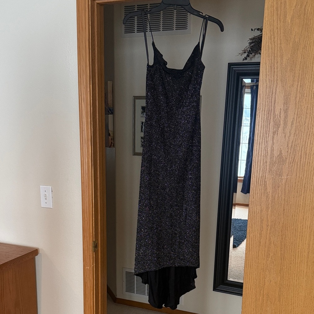 Chic Black Glitter High Low Dress
